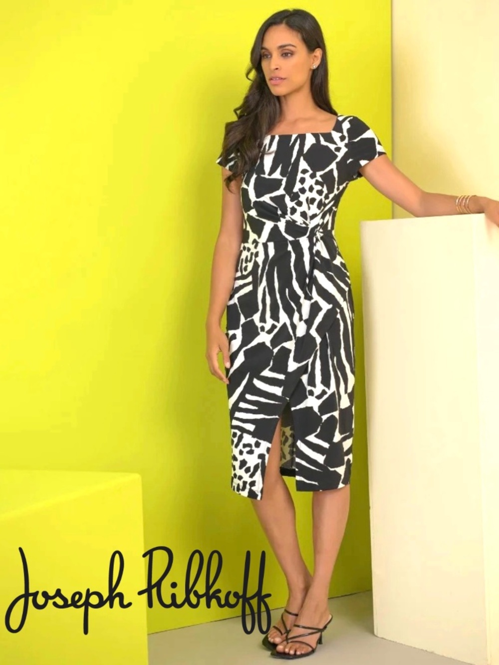 NWOT Joseph Ribkoff Animal Print Cap Sleeve Twist Front Faux Wrap Dress Size 10